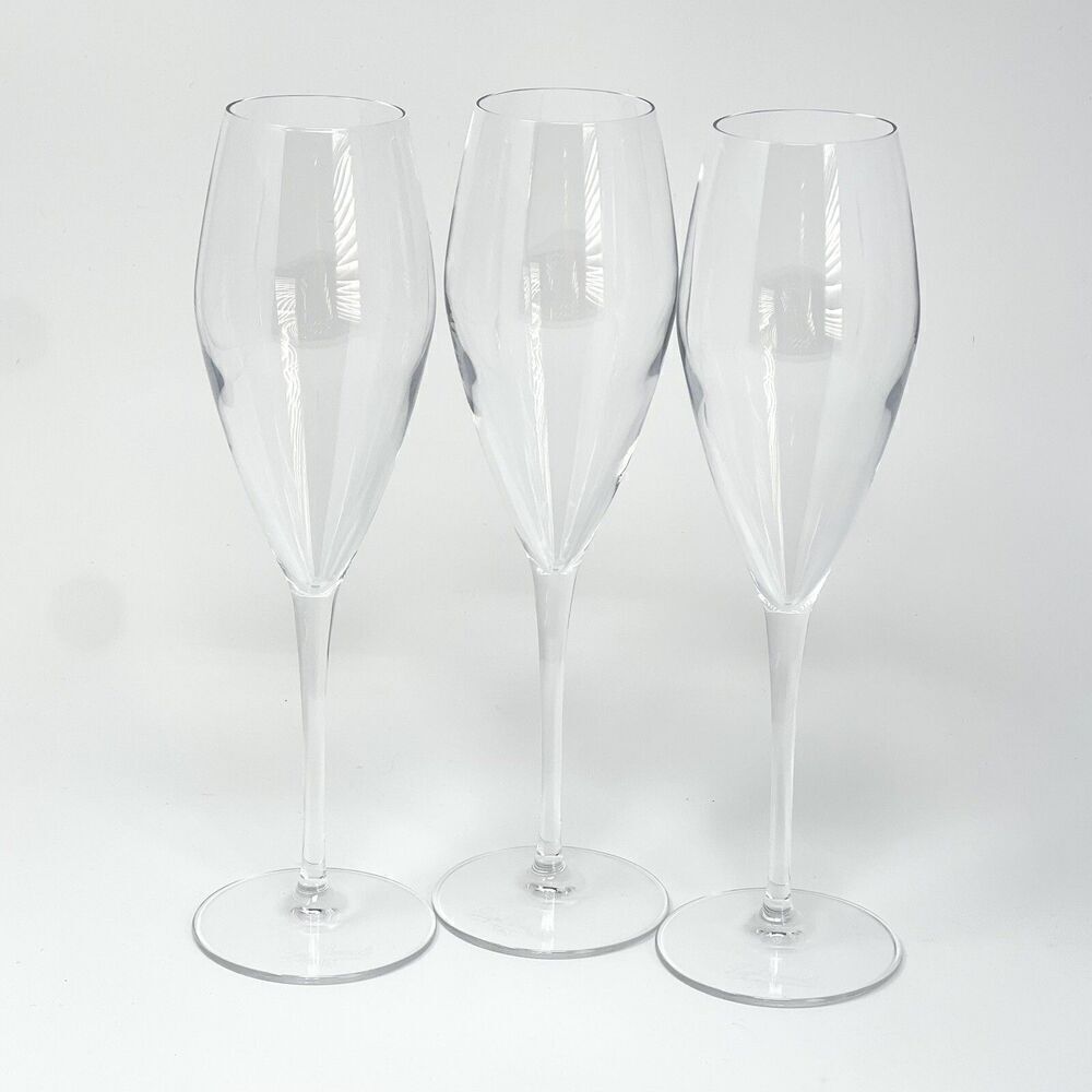 Luigi Bormioli Magnifico 10” Champagne Flutes Glasses 10.75oz Set Of 3 Signed